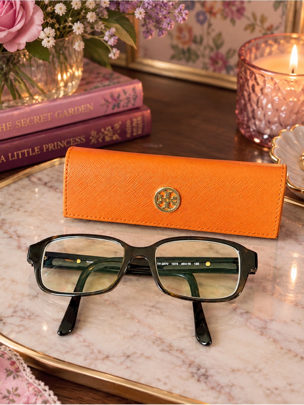 Tory Burch Tortoise Rectangular Reading Glasses with Case